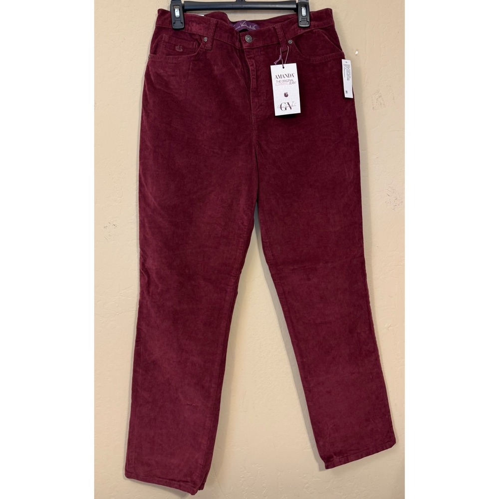 Gloria Vanderbilt Amanda Pants Women 12 Burgundy Corduroy Straight High Rise NEW
